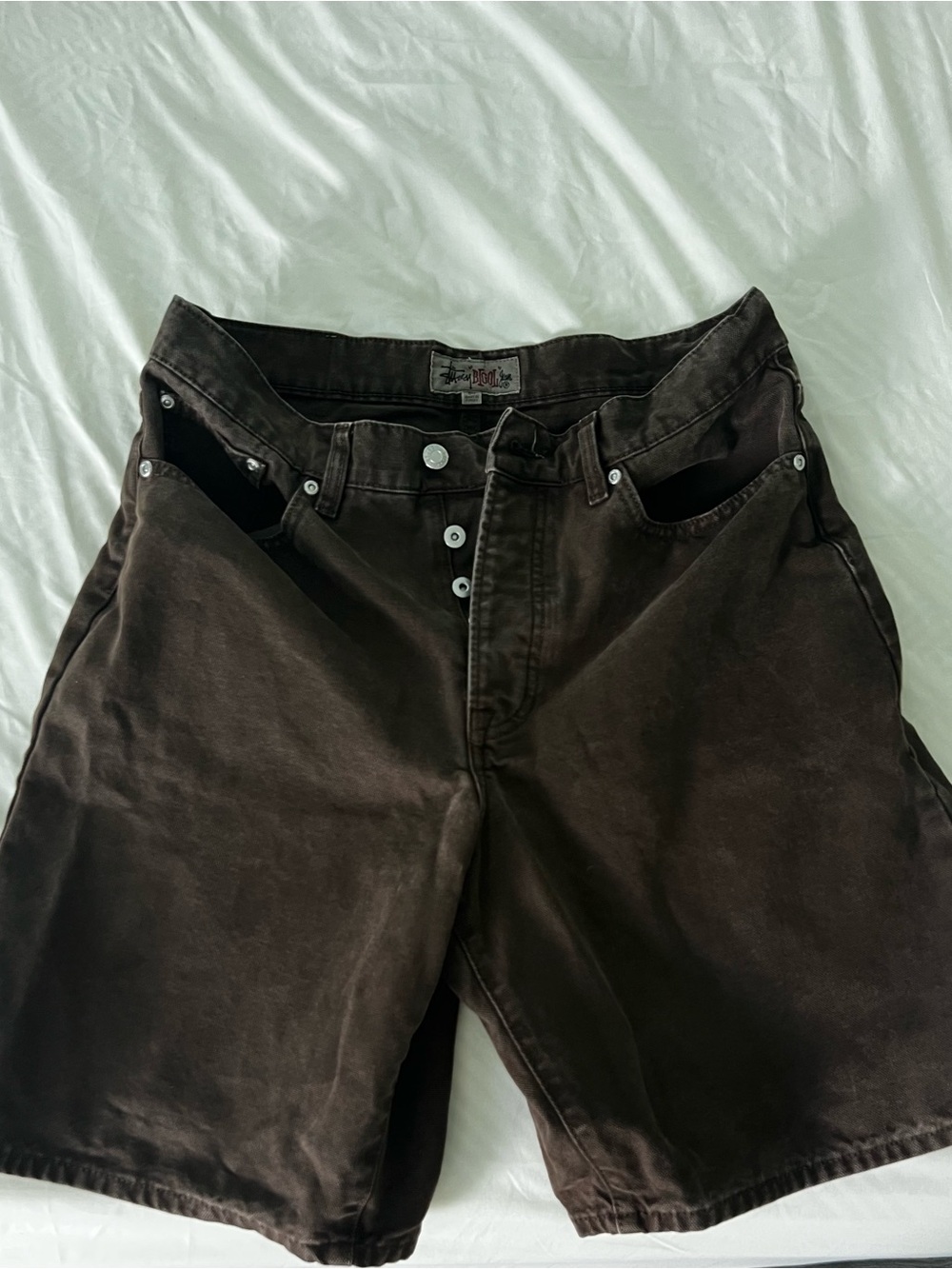 Stussy Brown Button-Fly Cotton Shorts